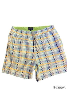 Michaels Pastel Plaid Swim Trunks — Light Blue, Yellow & Navy